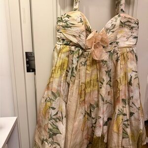 Zimmermann Floral Strapless Dress in Cream and Yellow